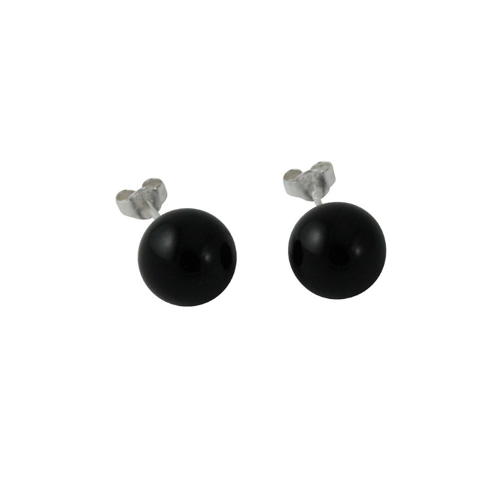 "Jet" Sterling Silver Round Black Onyx Earrings Studs