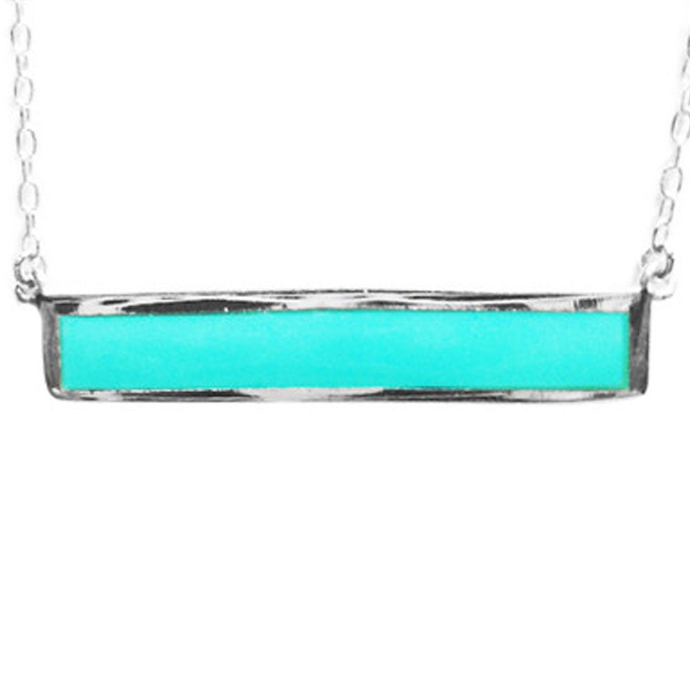 Sterling Silver "Turkoise" Bar Pendant Necklace 17 inch