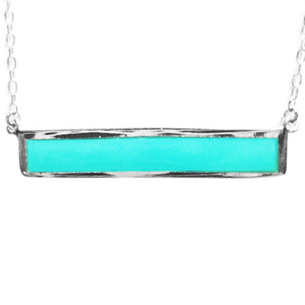 925 Sterling Silver Turquoise Bar Pendant Necklace 17 inch – apop ...