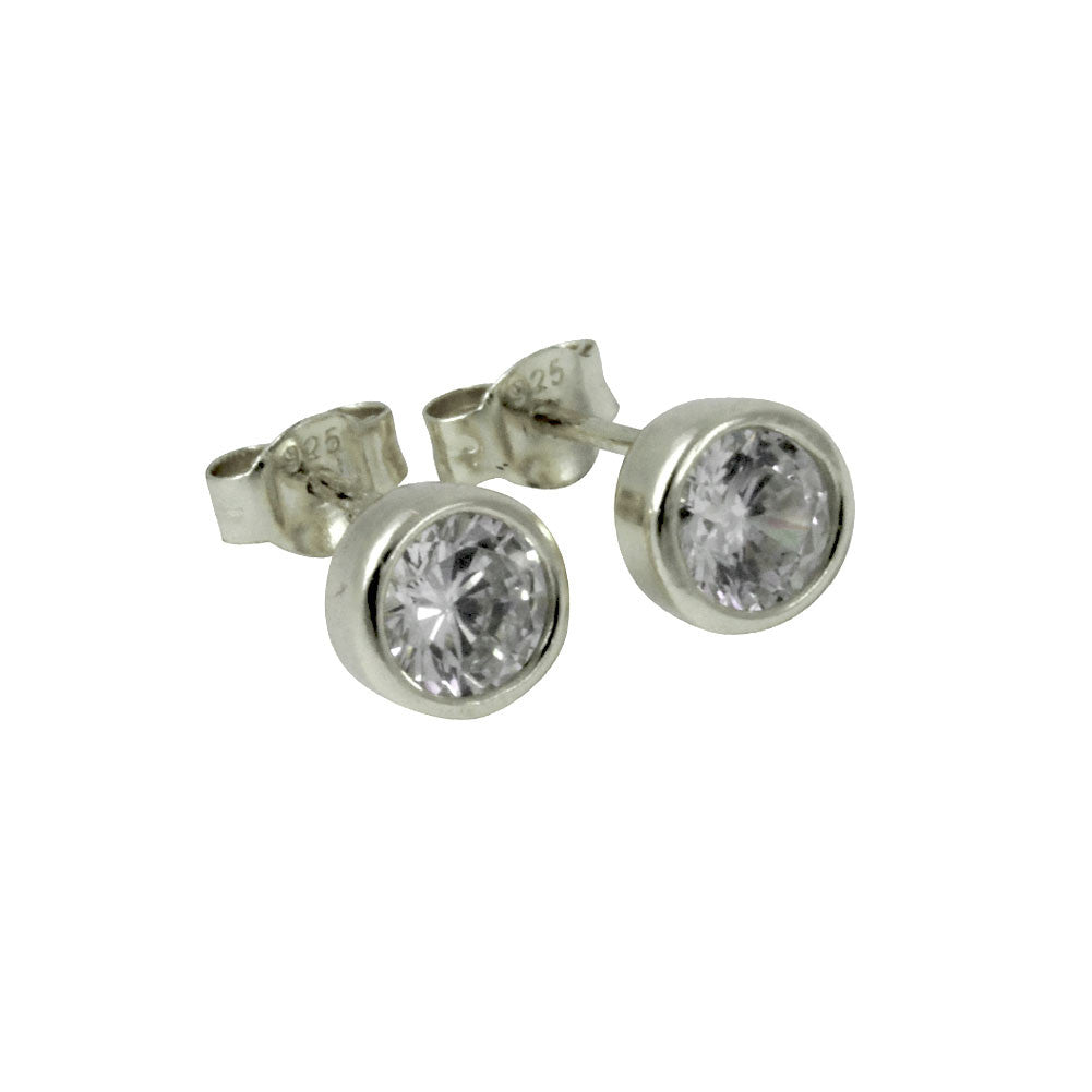 Sterling Silver Bezel CZ Stud Earrings