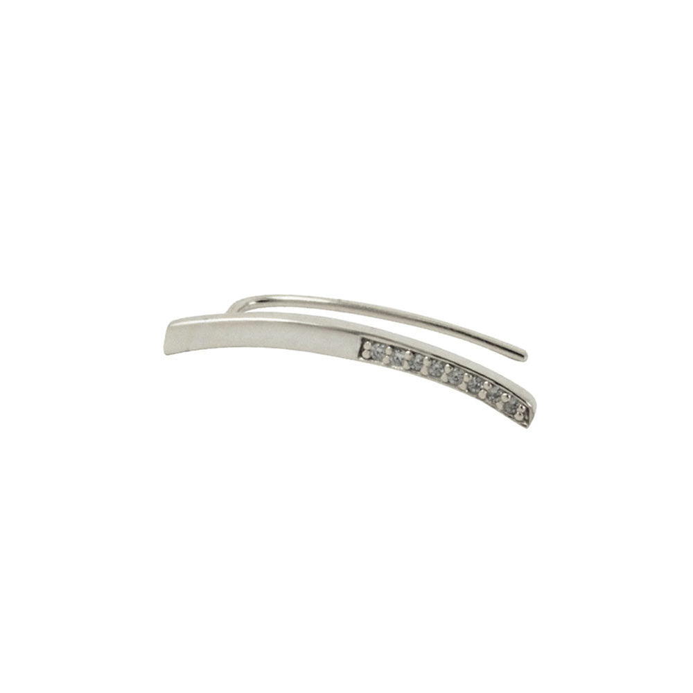 Sterling Silver Bar Ear Pin Cuff Earring with CZ Accent