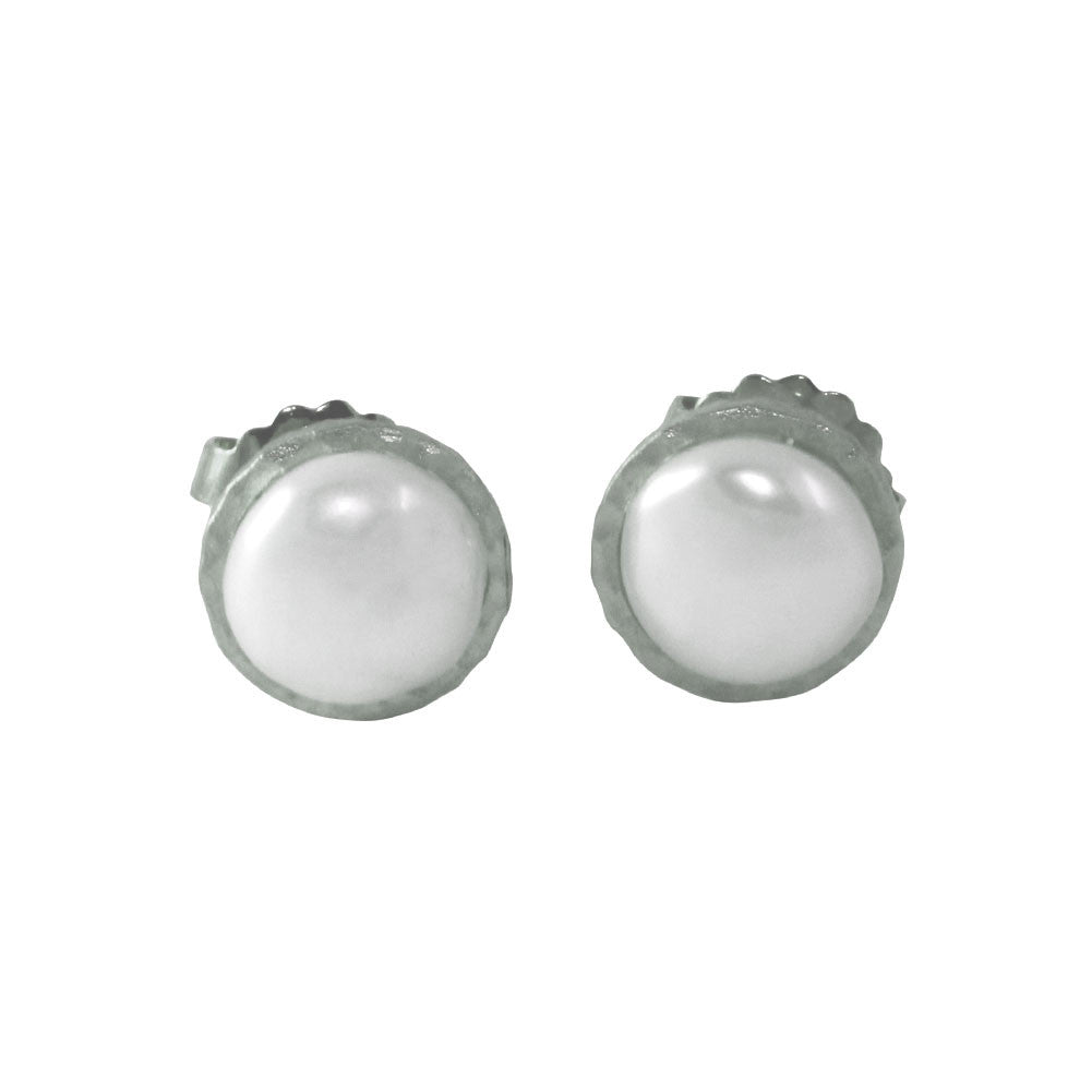 "Biwha" Sterling Silver Freshwater Pearl Coin Stud Earrings