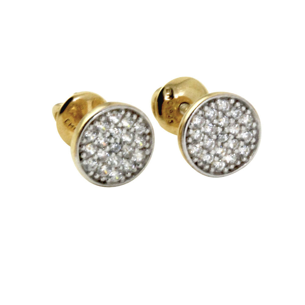 "Mini Twinkle" Round CZ Pave Cluster Disc Screw-Back Stud Earrings