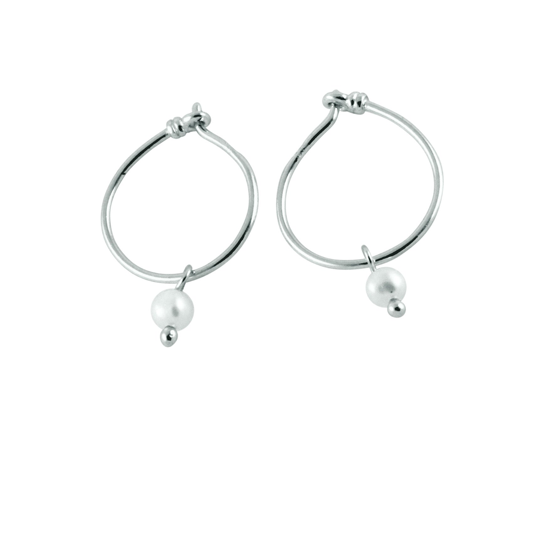 Sterling Silver Small Hoop Earrings with Pearl Drops