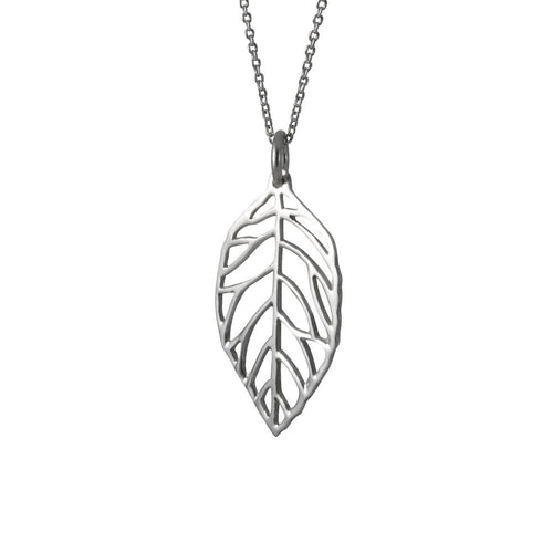 Sterling Silver Open Leaf Pendant Necklace