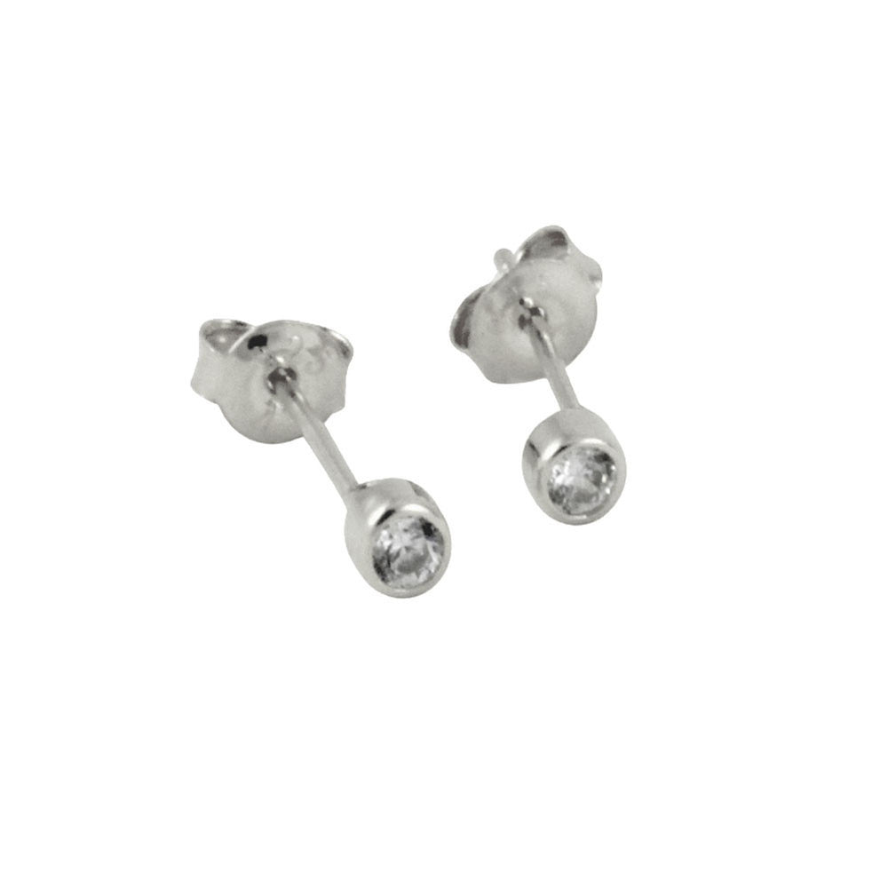 "Tiny" Sterling Silver Mini Bezel CZ Stud Earrings