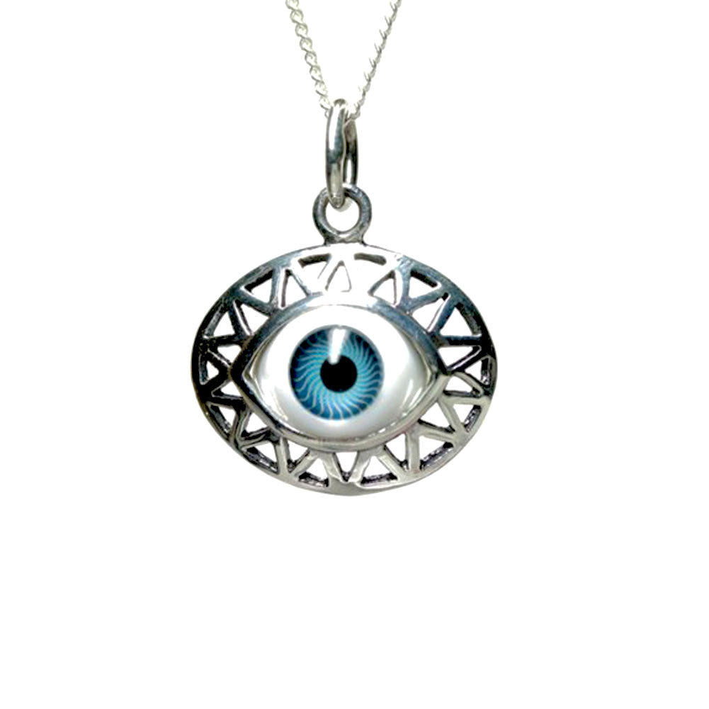 Mannash | Lapiz Gold Plated Evil Eye Sterling Silver Pendant Chain Necklace Silver / 16 inches adjustable upto 18 inches