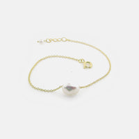 Gold-Dipped Natural "Baroque" Single Pearl Bracelet 7 inch