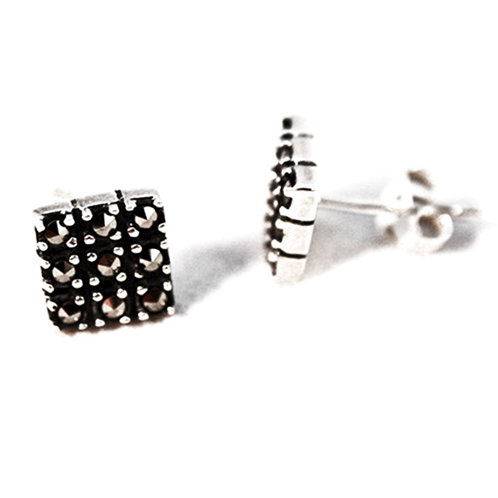 Square Sterling Silver Marcasite Cluster Earrings
