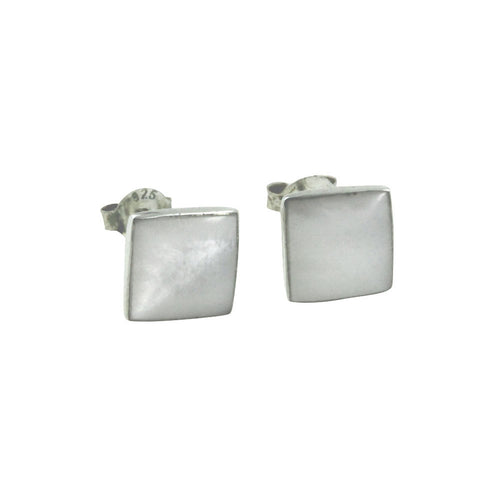 Sterling Silver Mother of Pearl Square Stud Earrings