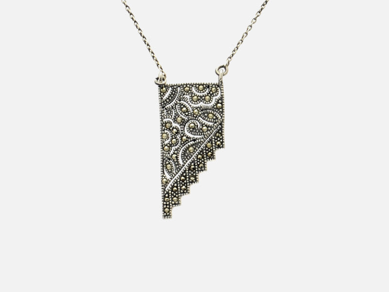 Vintage Style Sterling Silver Marcasite Pendant Necklace
