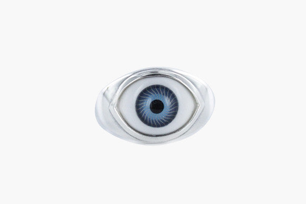 "I C U" Sterling Silver Blue Evil Eye Ring