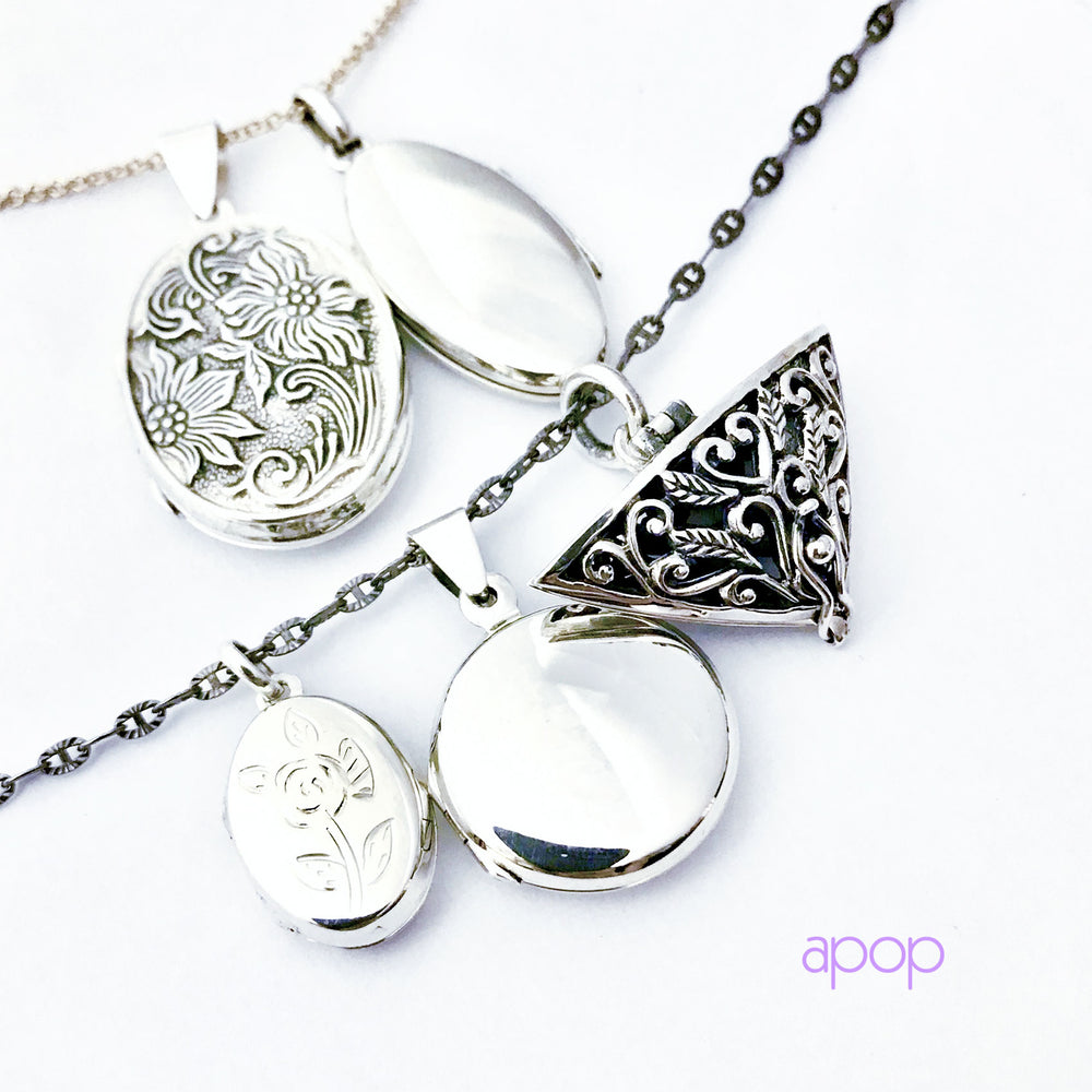 Sterling Silver Vintage Style Heart Memory Locket Pendant