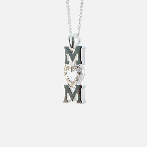 Sterling Silver Heart Mom Pendant Necklace