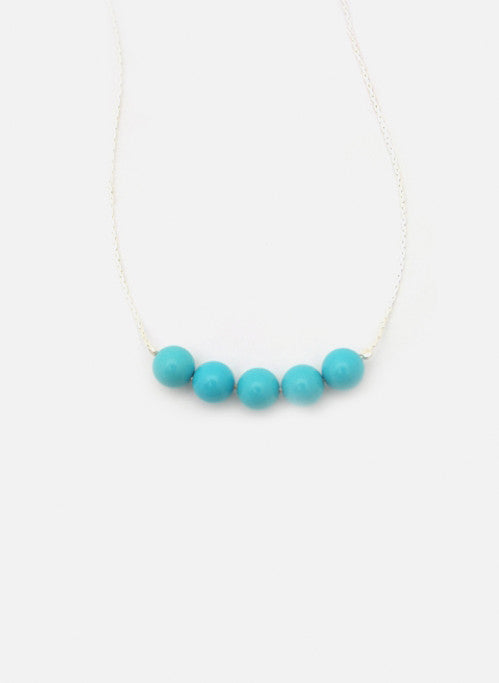 Sterling Silver Turquoise Five Bead Necklace