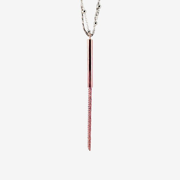 Rosy Vertical Bar Tassel Necklace 17 inch