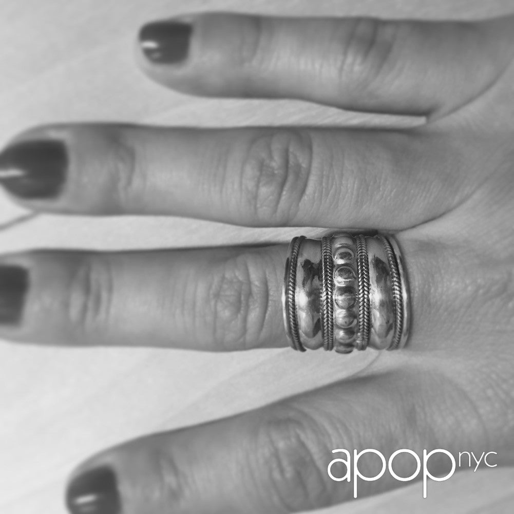 Sterling Silver Armor Style Wide Band Ring